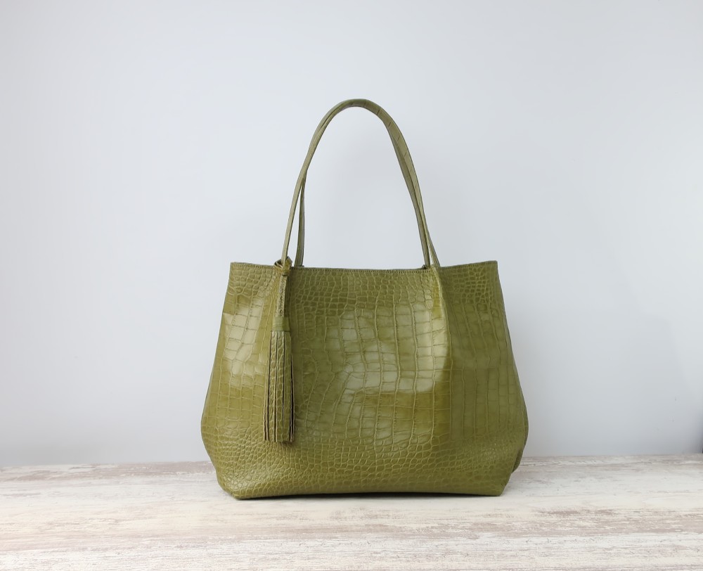 ふんわりタックトート(L)☆彡カーキ・受注製作・Ａ4サイズ