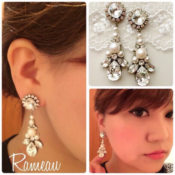 【シルバー×パール】Newパールビジュー♡Rameauブライダルアクセサリーセット(ピアスorイヤリング,ネックレス)