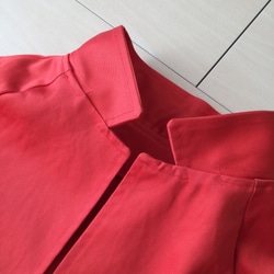 ちいさい襟のハンサムコート フラミンゴピンク　コットンツイル　一枚仕立て　ラグラン袖 5枚目の画像