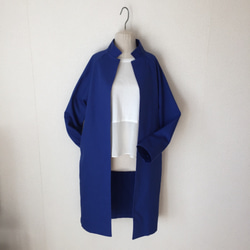 ちいさい襟のハンサムコート　コットンツイル　一枚仕立て　ラグラン袖 ブルー 3枚目の画像