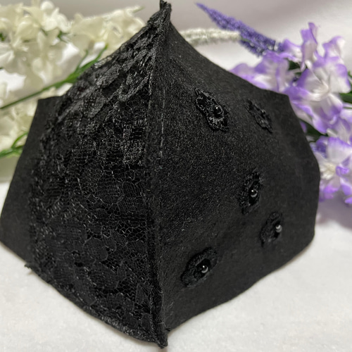 エレガントフォーマル用 黒レースマスク兼マスクカバー 洗濯OK マスク  