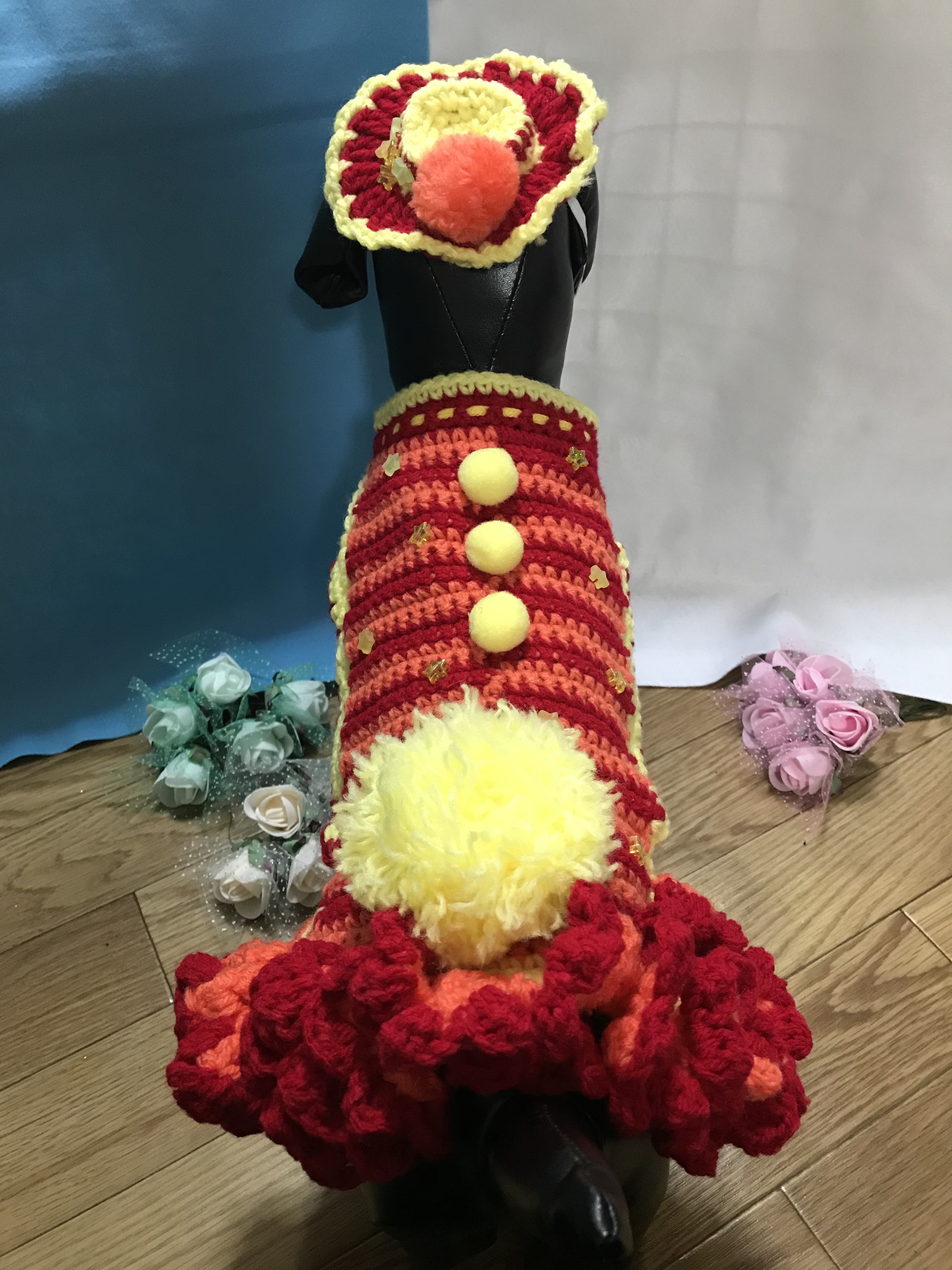 Only-わんオリジナル♡♡フリルいっぱいお洒落で可愛いあなただけのペットワンピース 手編み完全1点物！！