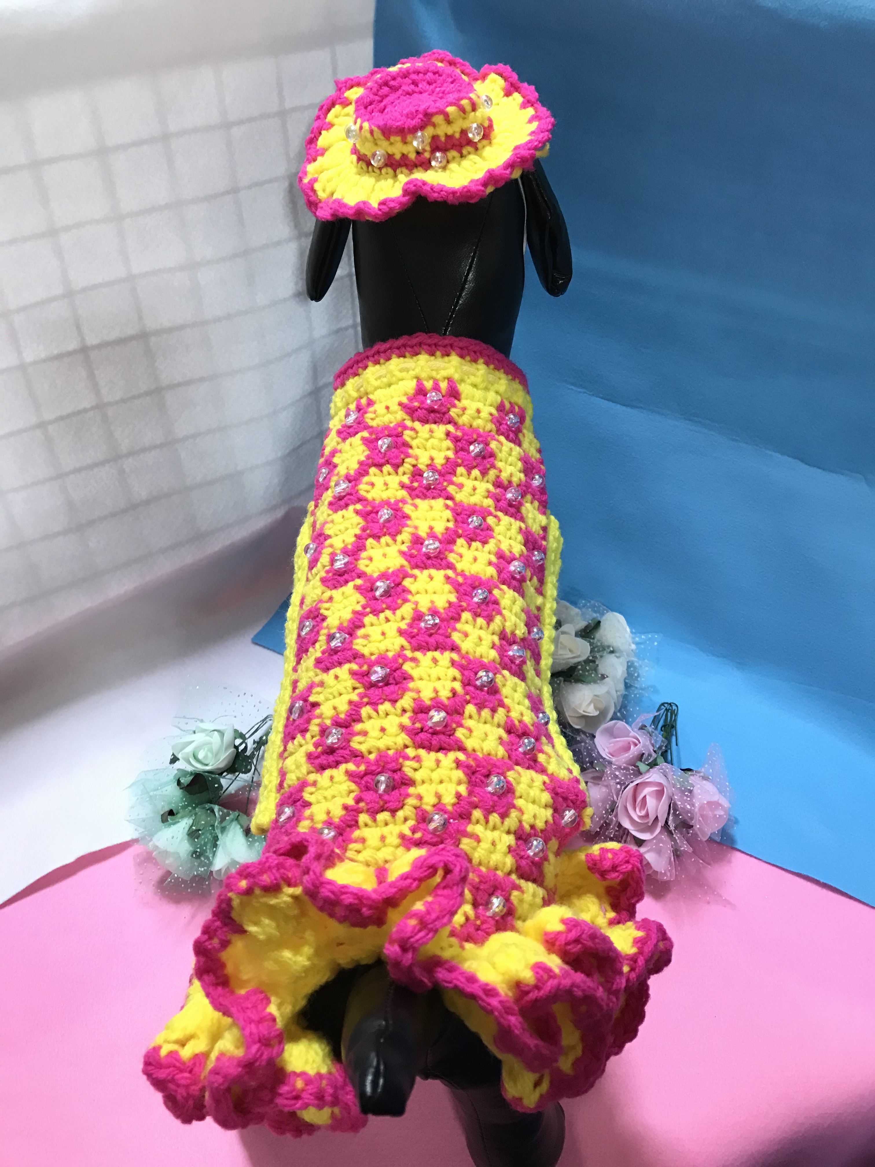 Only-わんオリジナル♡♡フリルいっぱいお洒落で可愛いあなただけのペットワンピース 手編み完全1点物！！