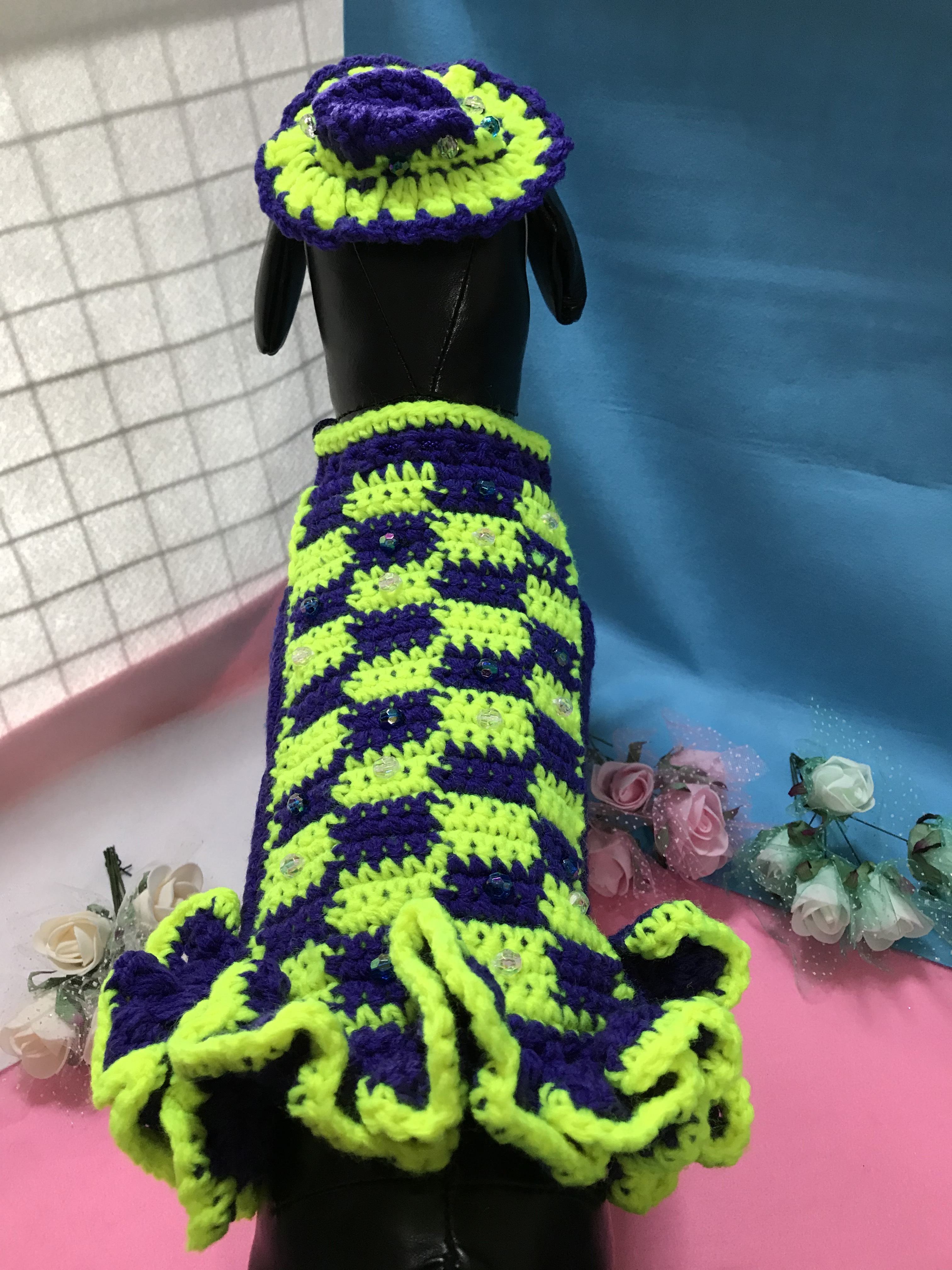 Only-わんオリジナル♡♡フリルいっぱいお洒落で可愛いあなただけのペットワンピース 手編み完全1点物！！