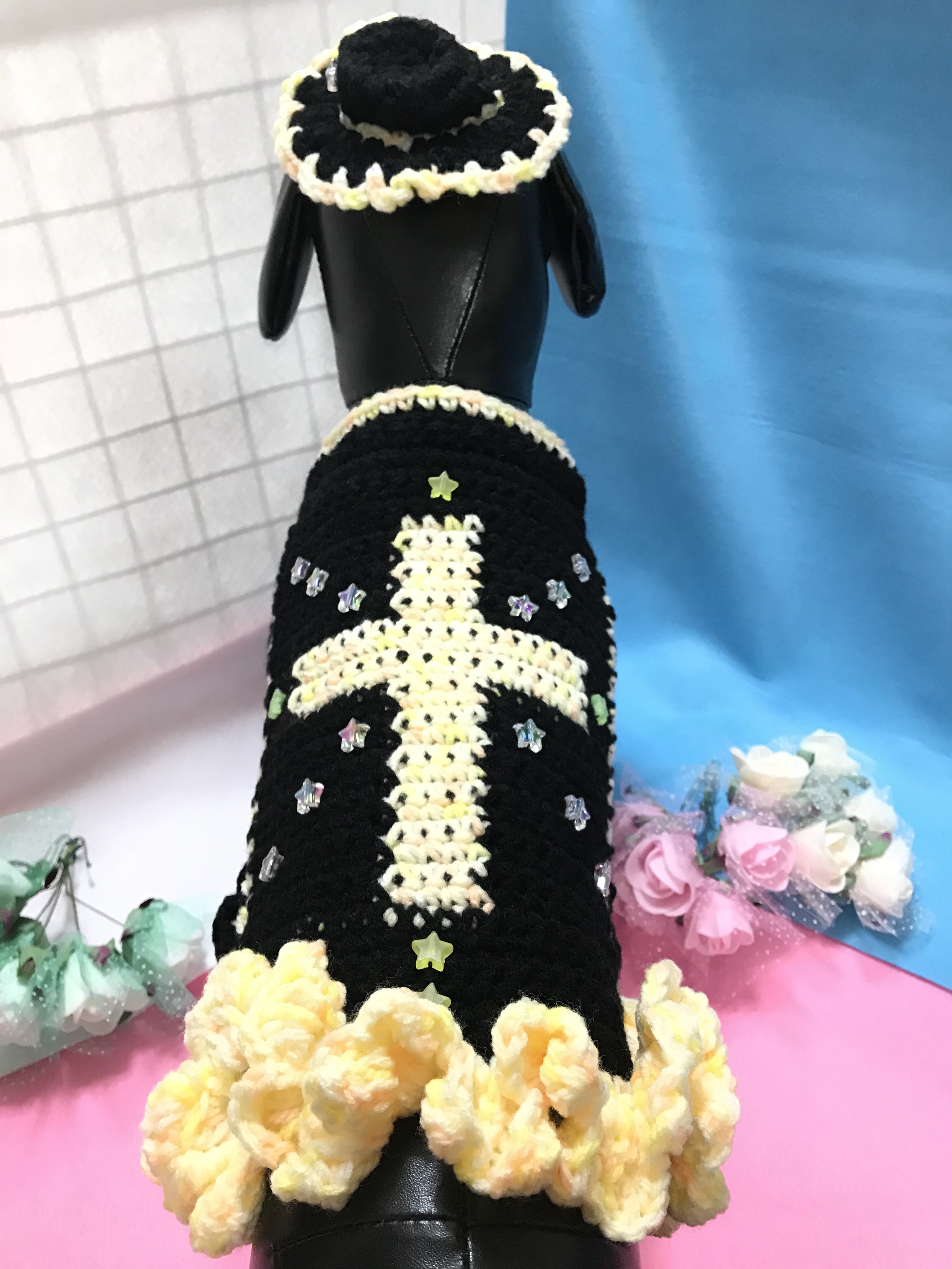 Only-わんオリジナル♡♡フリルいっぱいお洒落で可愛いあなただけのペットワンピース 手編み完全1点物！！ハロウィン