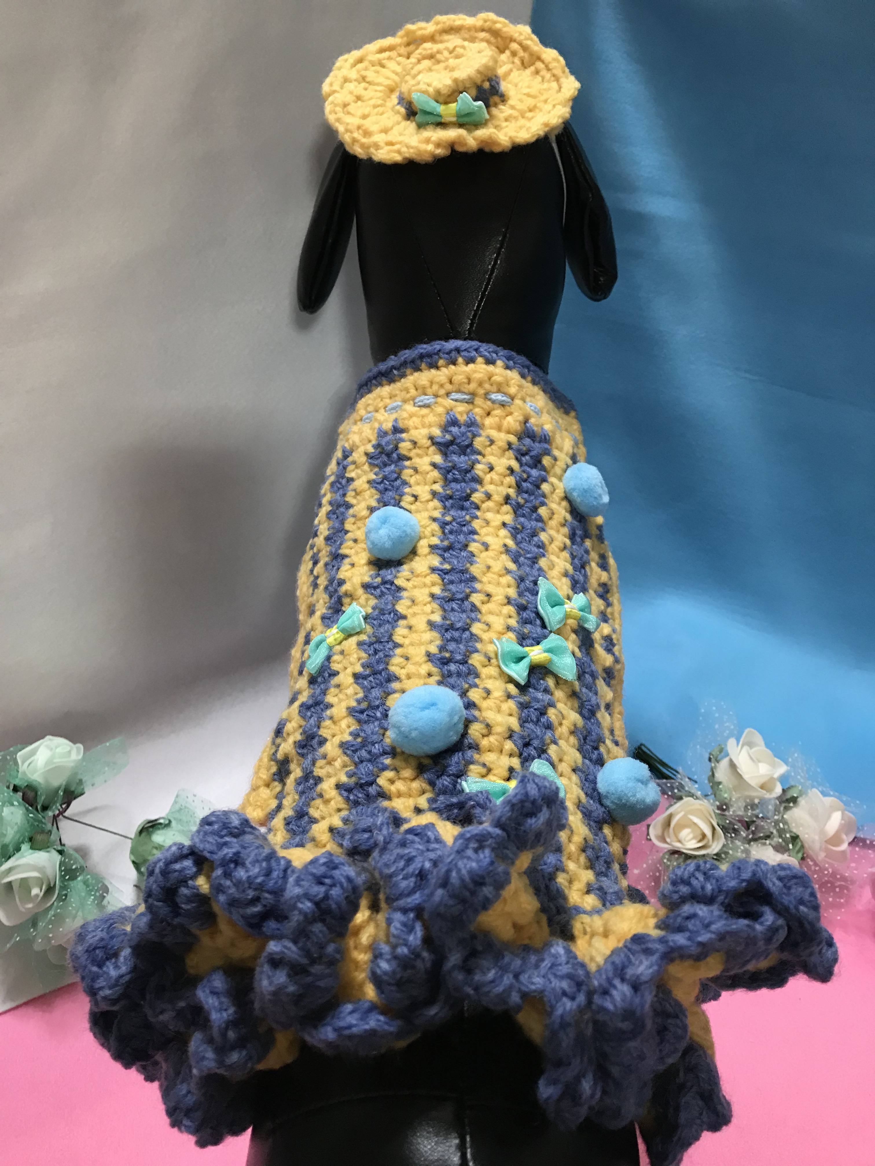 Only-わんオリジナル♡♡フリルいっぱいお洒落で可愛いあなただけのペットワンピース 手編み完全1点物！！