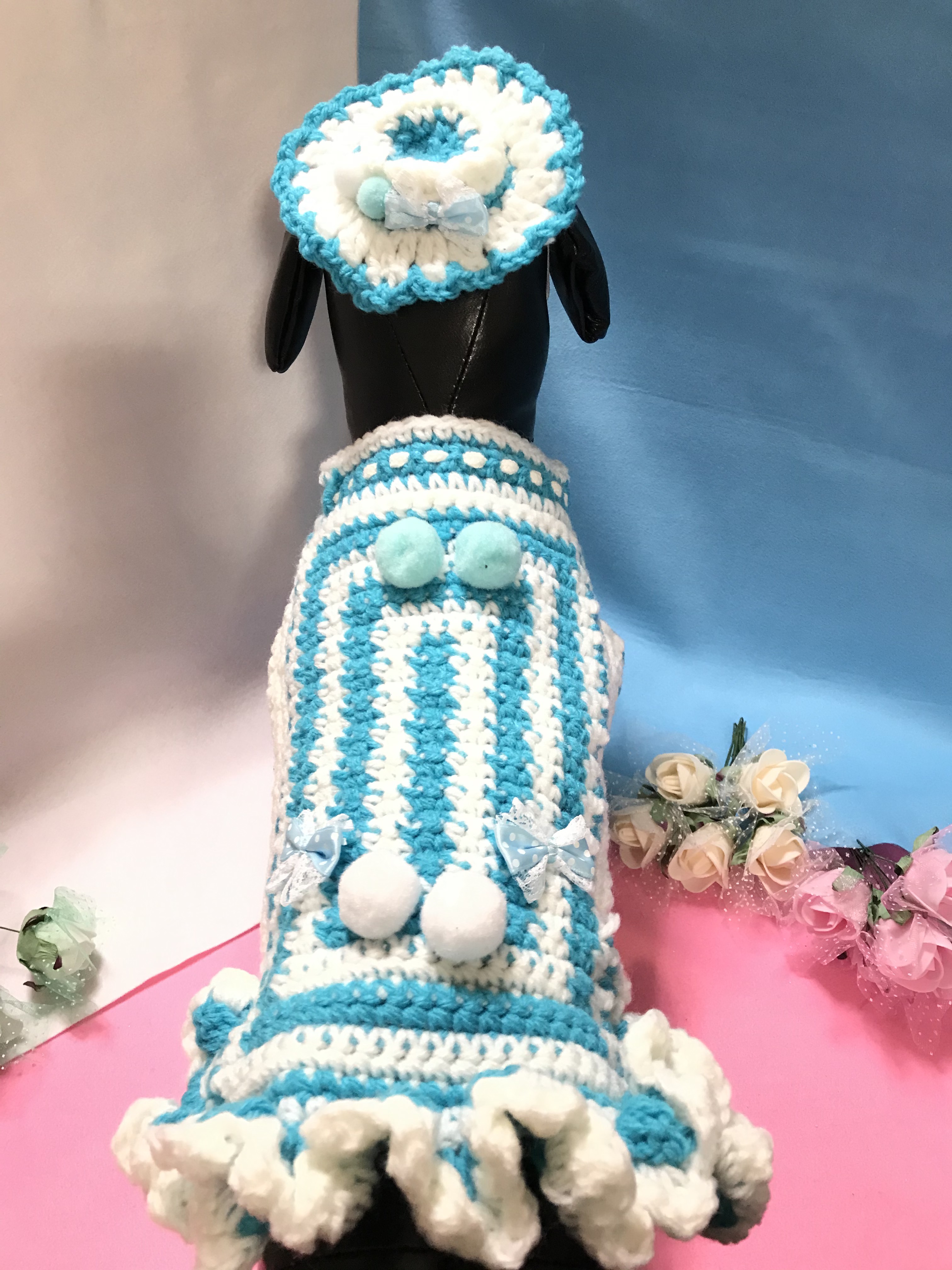 Only-わんオリジナル♡♡フリルいっぱいお洒落で可愛いあなただけのペットワンピース 手編み完全1点物！！