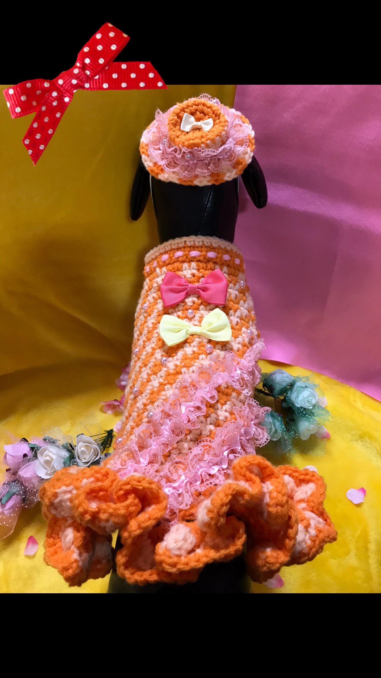 Only-わんオリジナル♡♡フリルいっぱいお洒落で可愛いあなただけのペットワンピース 手編み完全1点物！！