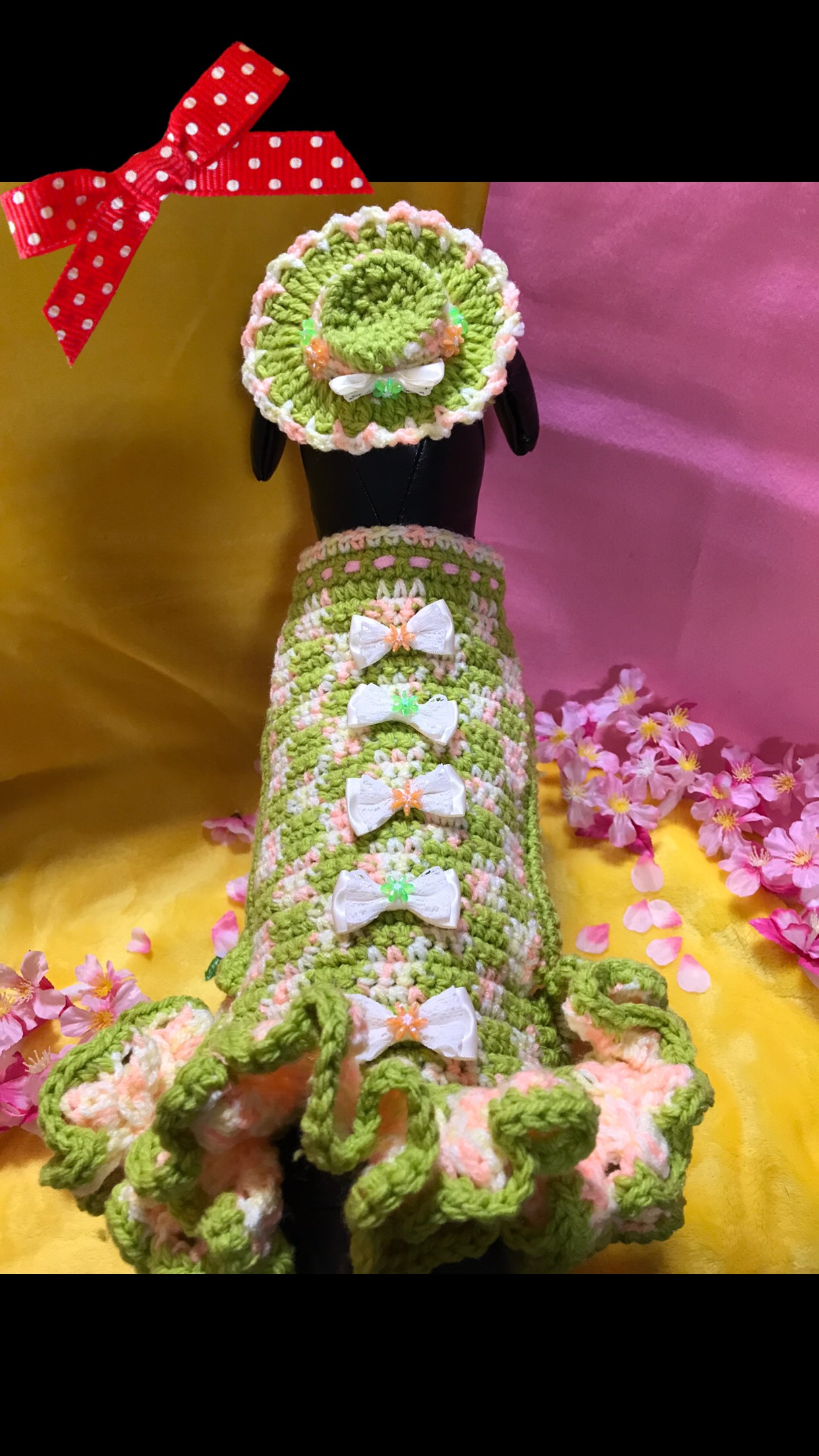 Only-わんオリジナル♡♡フリルいっぱいお洒落で可愛いあなただけのペットワンピース 手編み完全1点物！！