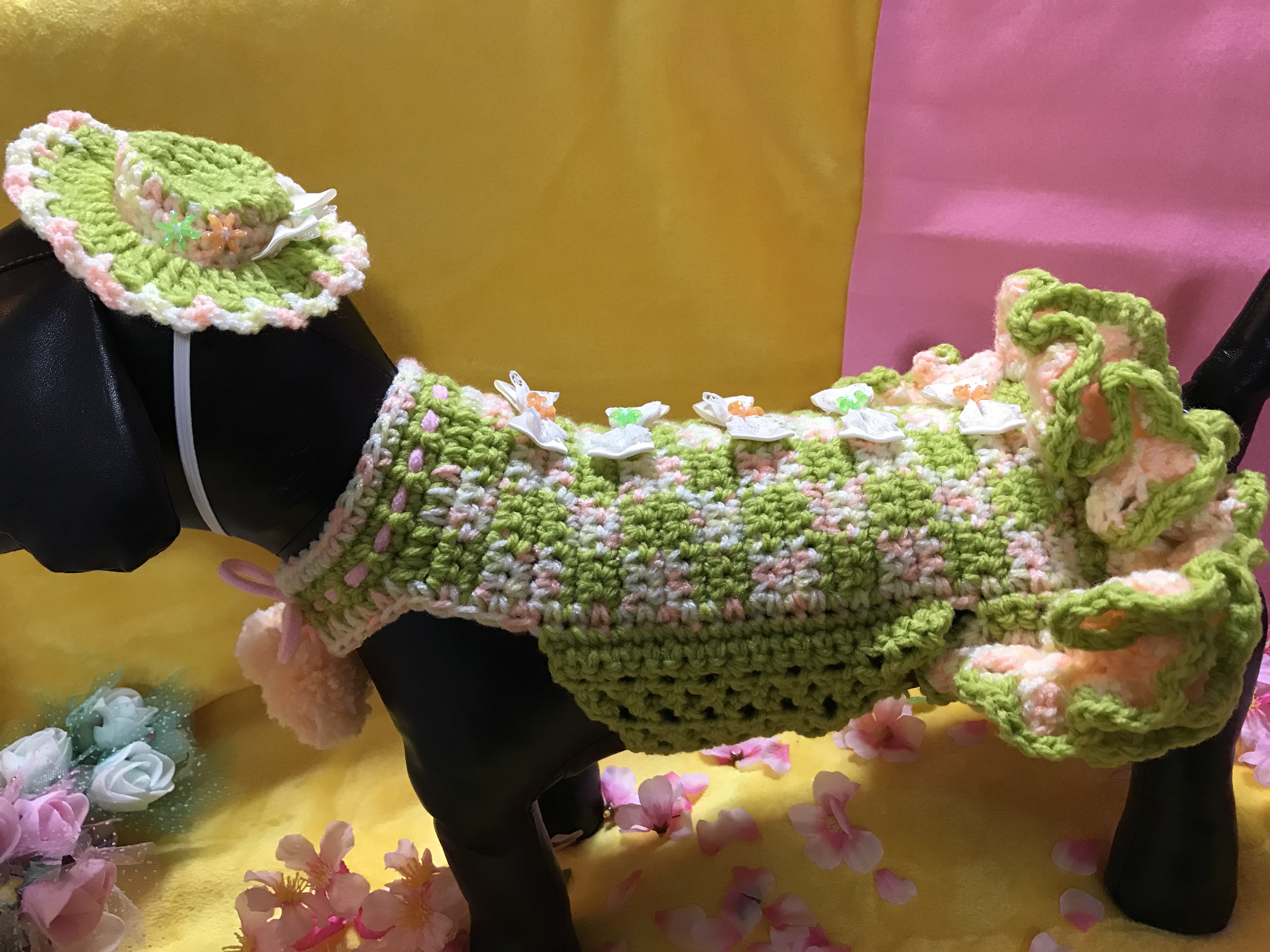 Only-わんオリジナル♡♡フリルいっぱいお洒落で可愛いあなただけのペットワンピース 手編み完全1点物！！