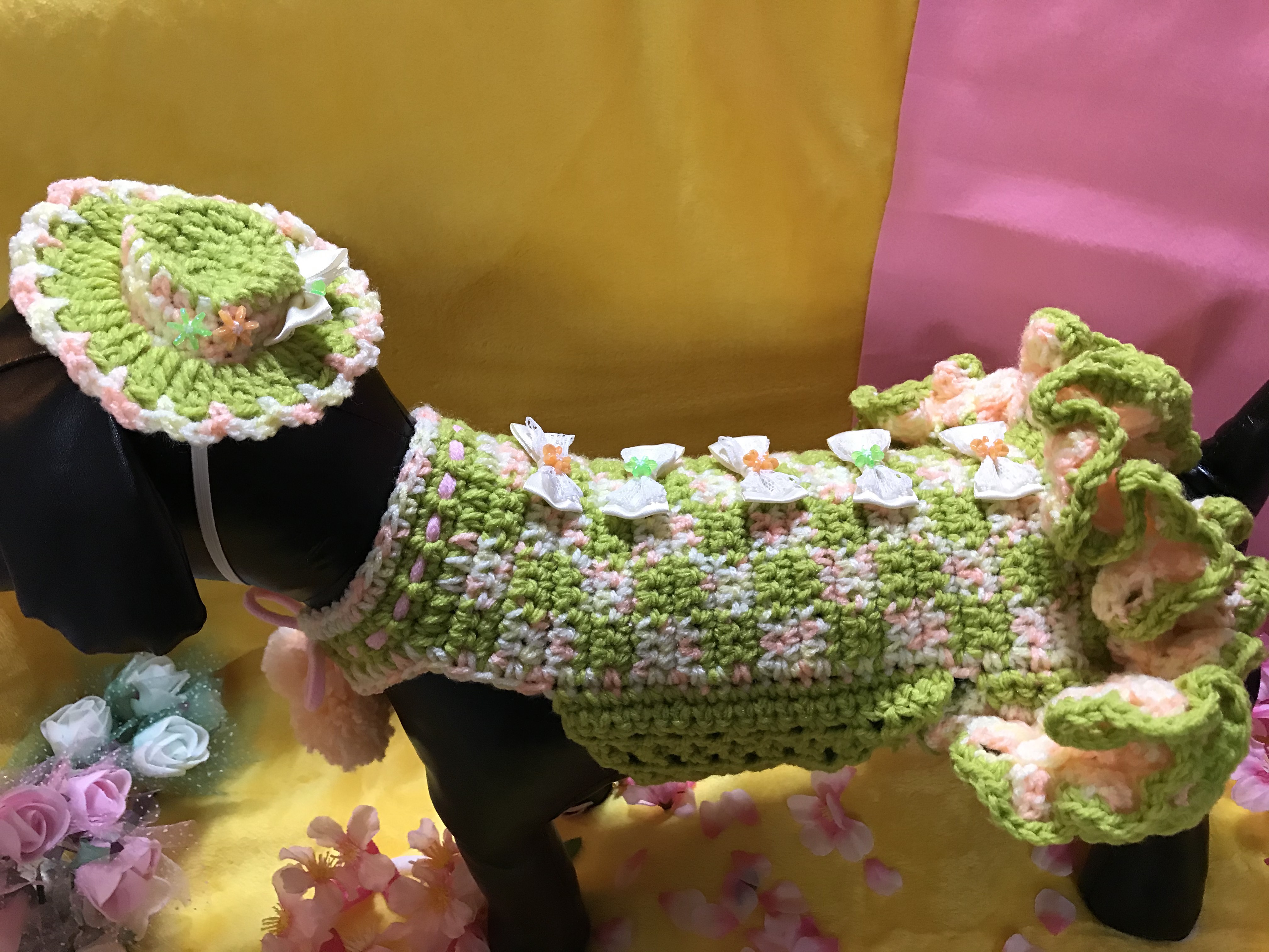 Only-わんオリジナル♡♡フリルいっぱいお洒落で可愛いあなただけのペットワンピース 手編み完全1点物！！