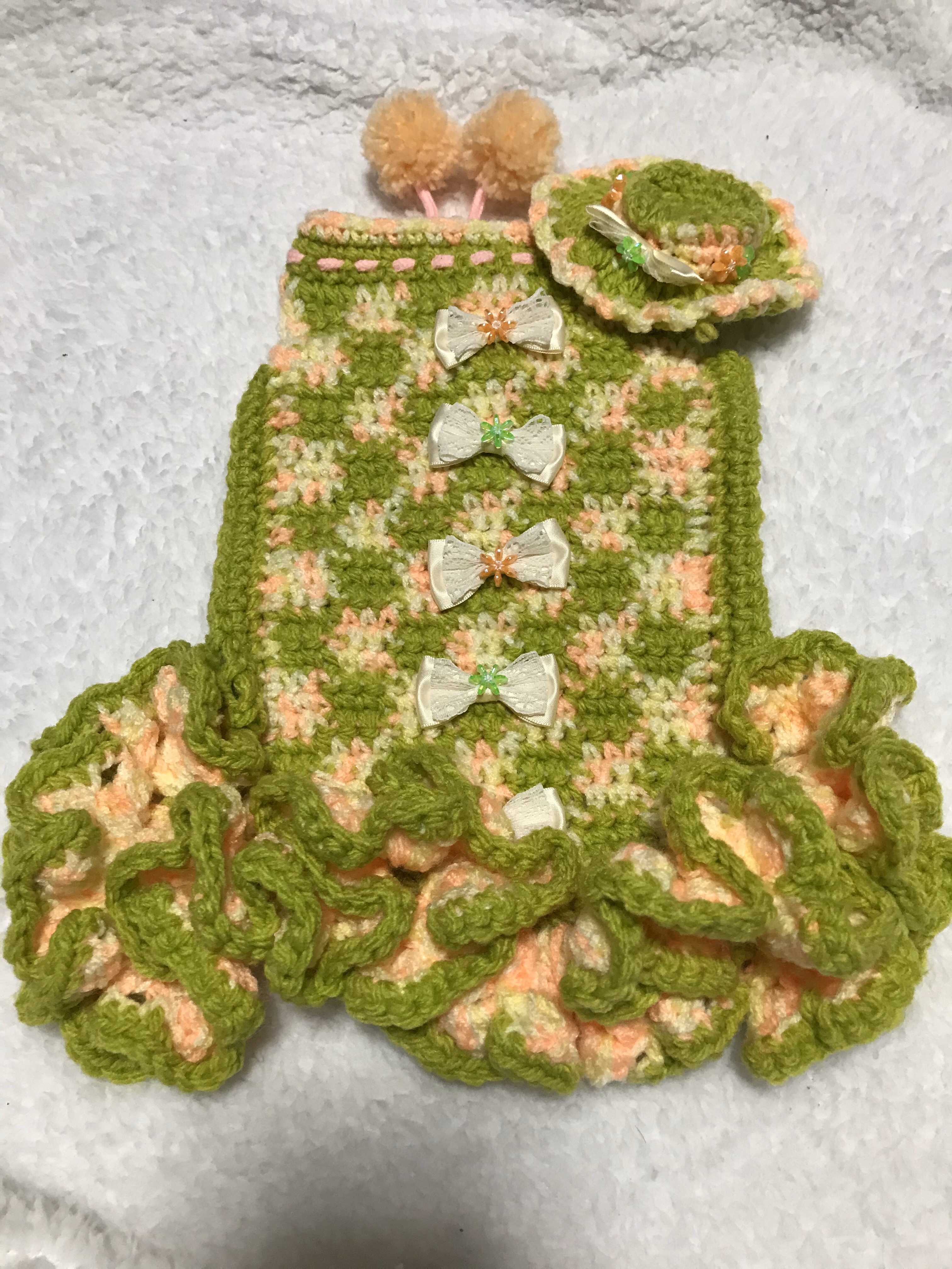 Only-わんオリジナル♡♡フリルいっぱいお洒落で可愛いあなただけのペットワンピース 手編み完全1点物！！