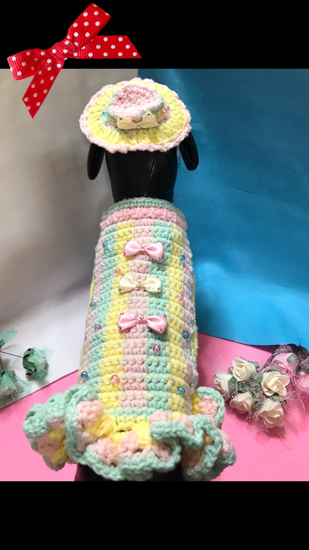 Only-わんオリジナル♡♡フリルいっぱいお洒落で可愛いあなただけのペットワンピース 手編み完全1点物！！