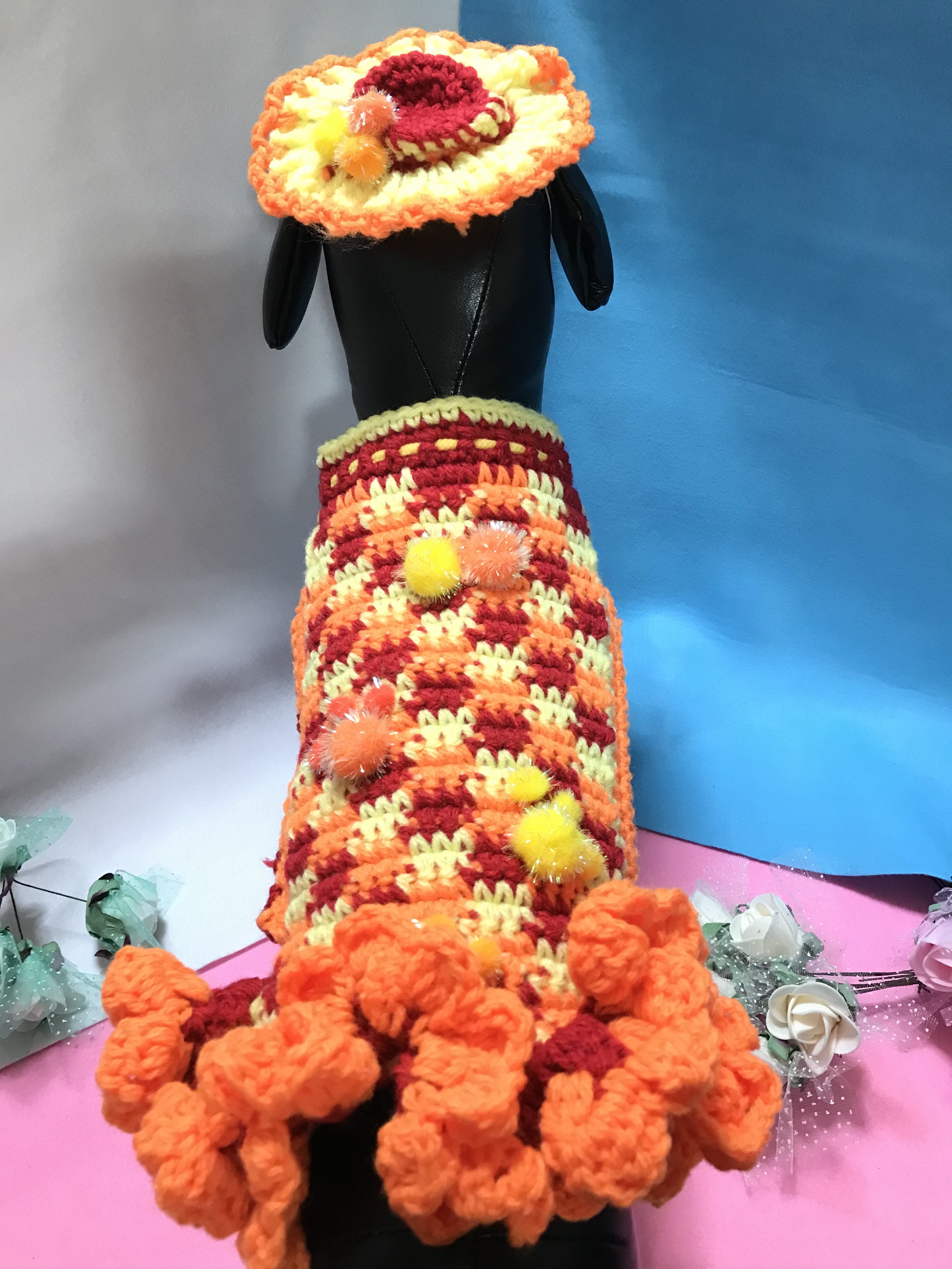 Only-わんオリジナル♡♡フリルいっぱいお洒落で可愛いあなただけのペットワンピース 手編み完全1点物！！