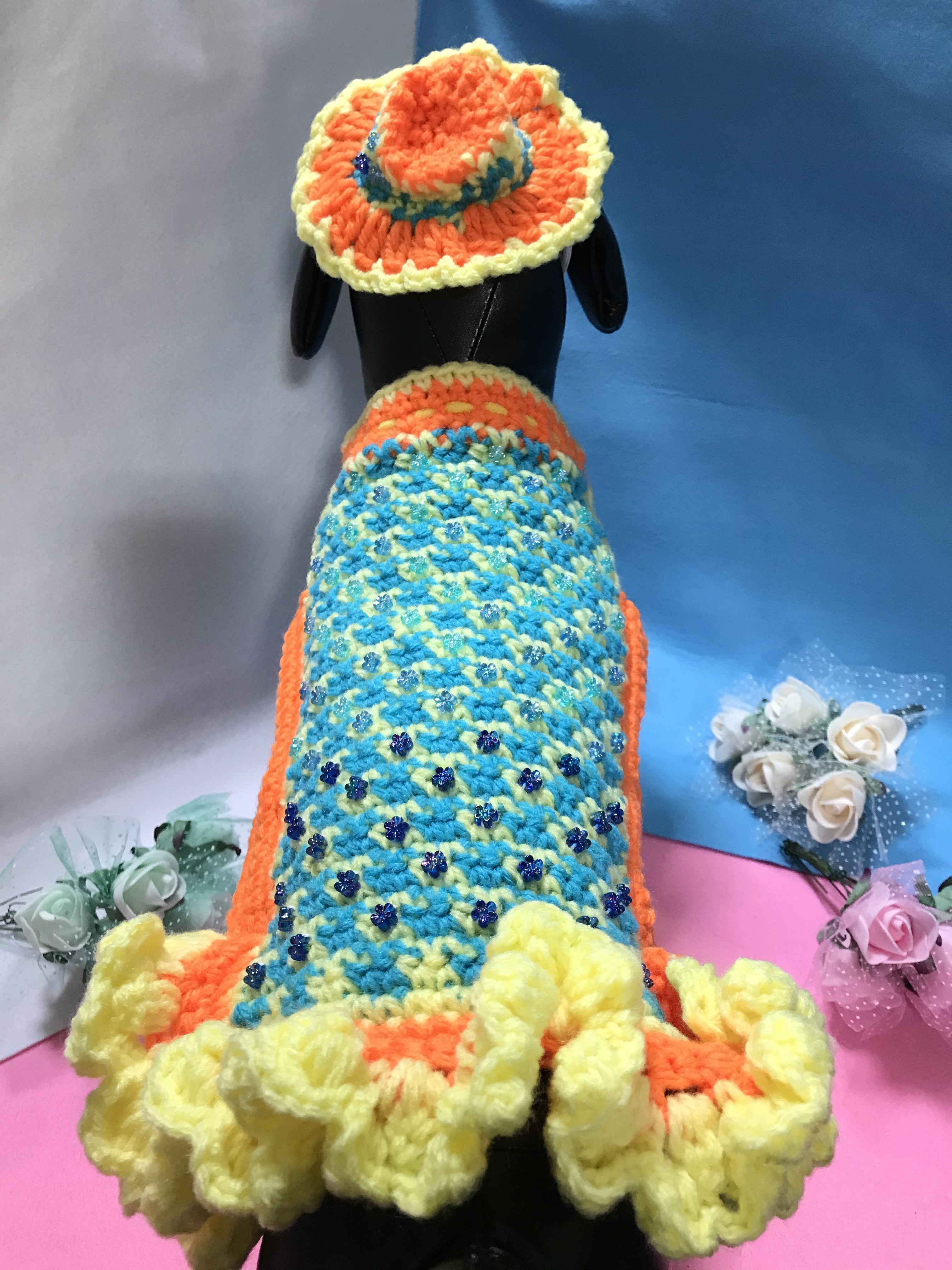 Only-わんオリジナル♡♡フリルいっぱいお洒落で可愛いあなただけのペットワンピース 手編み完全1点物！！