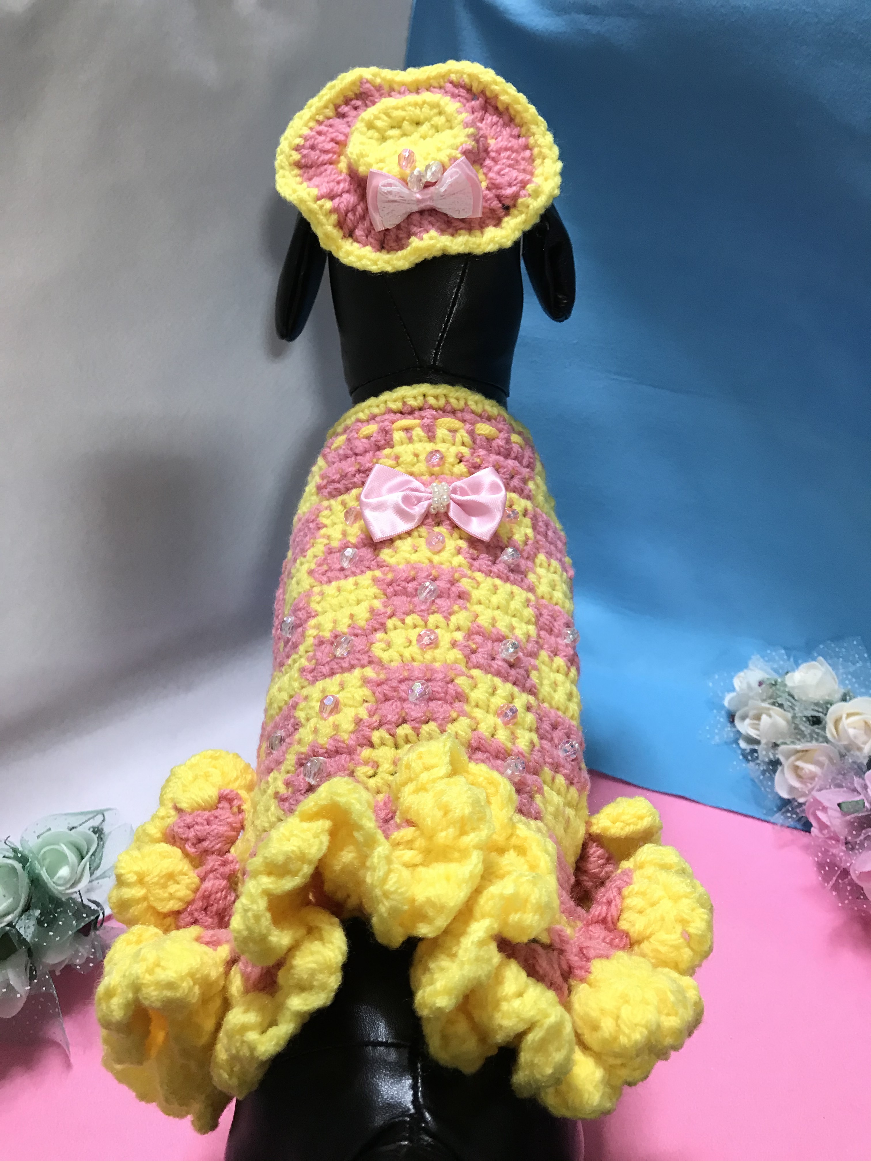 Only-わんオリジナル♡♡フリルいっぱいお洒落で可愛いあなただけのペットワンピース 手編み完全1点物！！