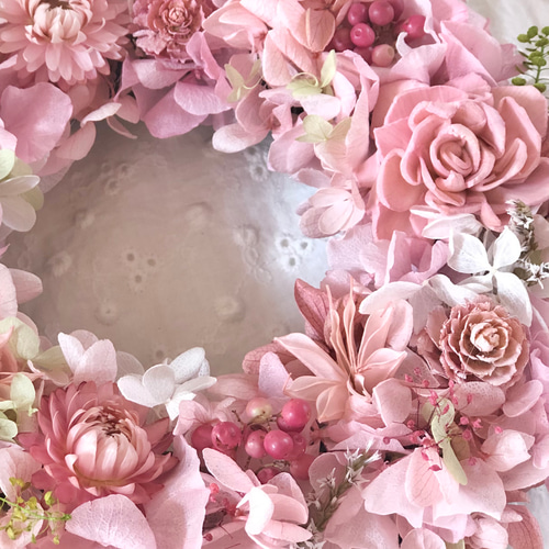 プリザーブドフラワーリース♡グレイッシュピンクの気分 【公式通販】