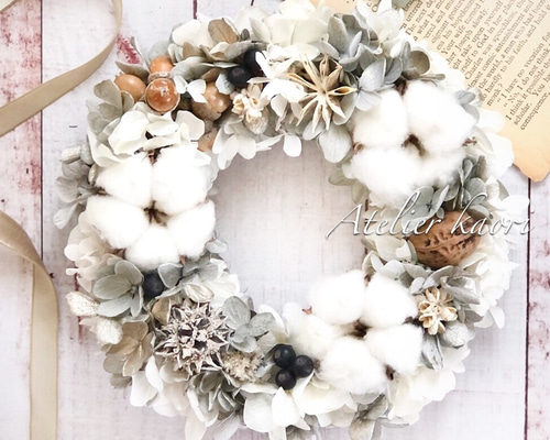 グレイッシュなウィンターリース 〜クリスマスリース プリザーブド