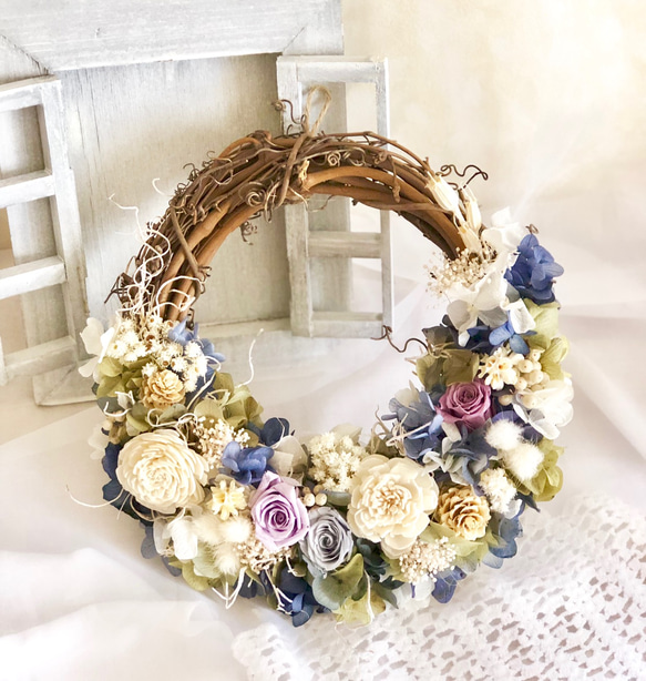 紫陽花のハーフリース＊ プリザーブドフラワー ドライフラワー