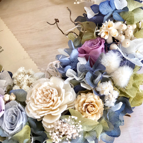 紫陽花のハーフリース＊ プリザーブドフラワー ドライフラワー