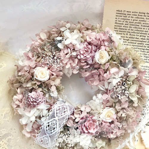 プリザーブドフラワーリース♡グレイッシュピンクの気分 【公式通販】