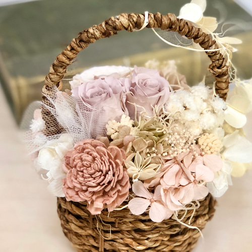 かごアレンジメント　ドライ＆プリザーブドフラワー hacoの花贈りIプリザーブドフラワーI鹿児島 (@haco_flowerdesign