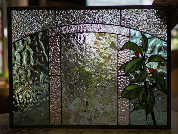 「さくらんぼ」ステンドグラスのパネル 2枚目の画像