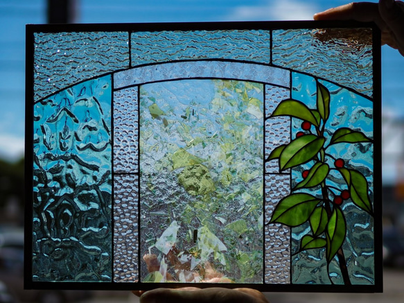 「さくらんぼ」ステンドグラスのパネル 3枚目の画像