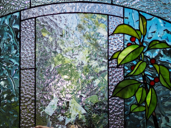 「さくらんぼ」ステンドグラスのパネル 4枚目の画像