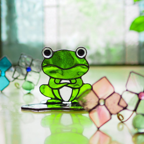 カエルのサンキャッチャー」ステンドグラス インテリア その他