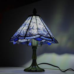 【希少品】大きなステンドグラス　ランプ　照明 ステンドグラス・ピンクと緑の四面ランプ 347 スタンドライト