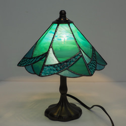 ミニランプ・A・青緑」ステンドグラス スタンドライト・テーブルランプ