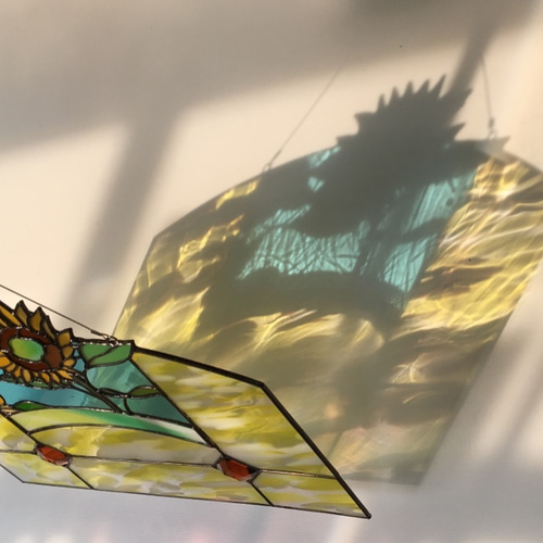 向日葵のステンドグラスパネル 」ガラス サンキャッチャー