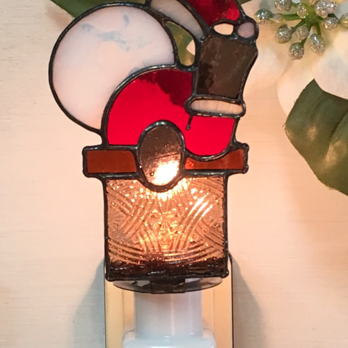 サンタクロースのおやすみランプ その2」ステンドグラス・照明・フット