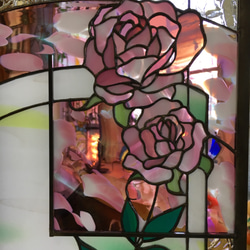 「大きいバラ、小さいバラのステンドグラスパネル」アンティークガラス 5枚目の画像