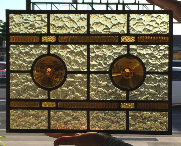 「ロンデルを使った、ステンドグラスパネル」アンティーク調　レトロ　ケイム組み 1枚目の画像