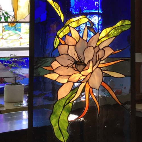 月下美人」ステンドグラス・パネル・アンティークガラス サン