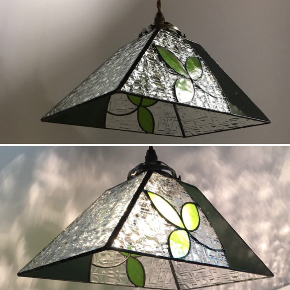 「葉っぱのペンダントランプ」ステンドグラス　ペンダントライト　天井照明　吊り下げランプ 3枚目の画像