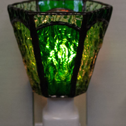 「おやすみランプ・グリーン系六面体」ステンドグラス・照明・緑色・フットランプ 2枚目の画像