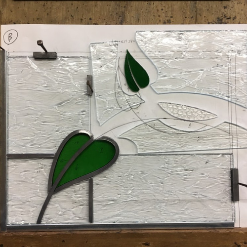 葉っぱのステンドグラスパネル no.2」ステンドパネル・ケイム