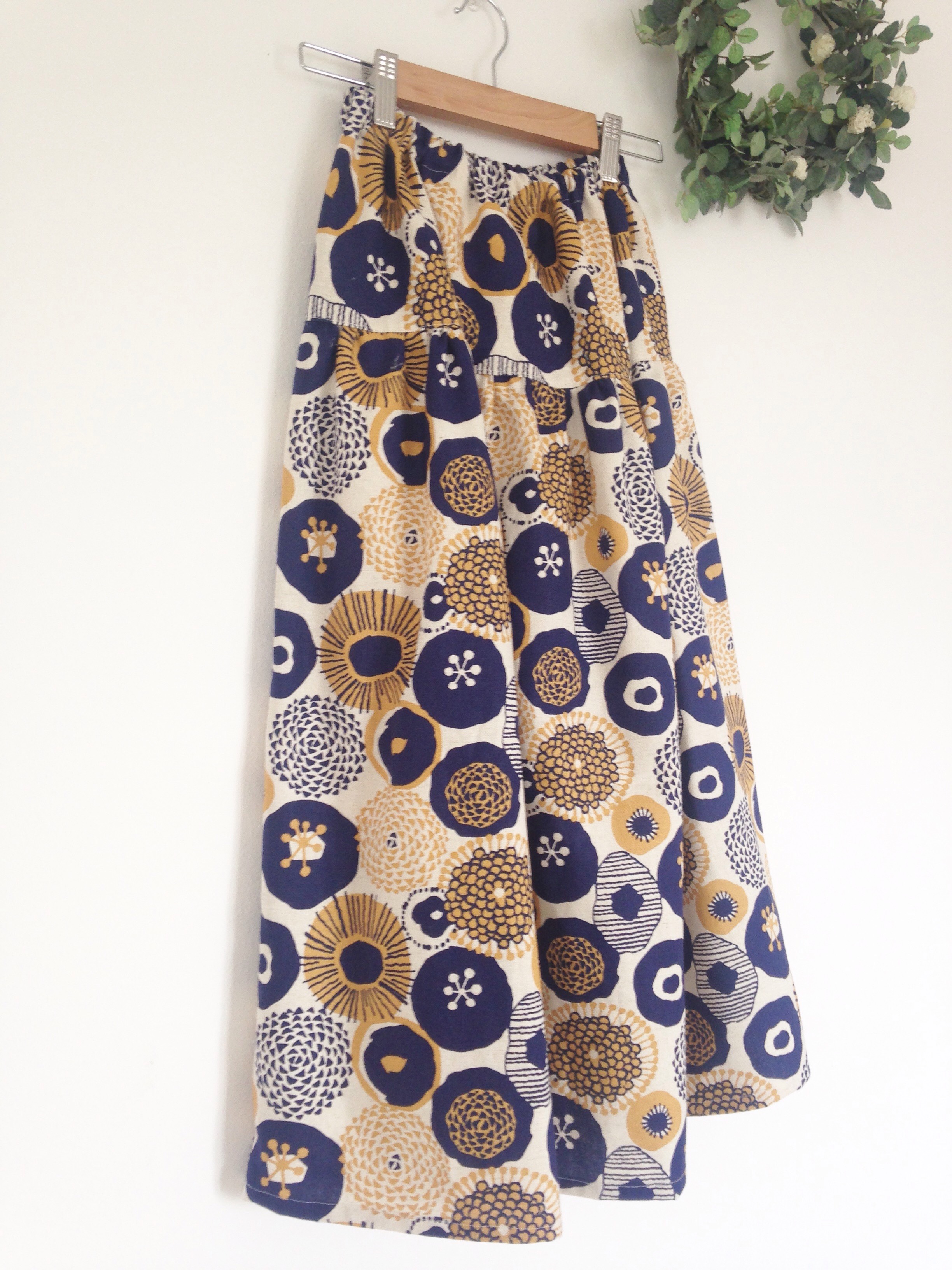 ＊和モダン♪花柄 綿麻ロングティアードスカート(ivory)＊