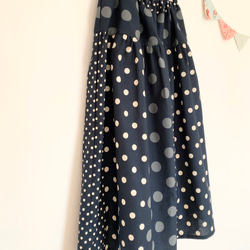 ＊dot & stripes♪ロングティアードスカート(navy)＊ 1枚目の画像