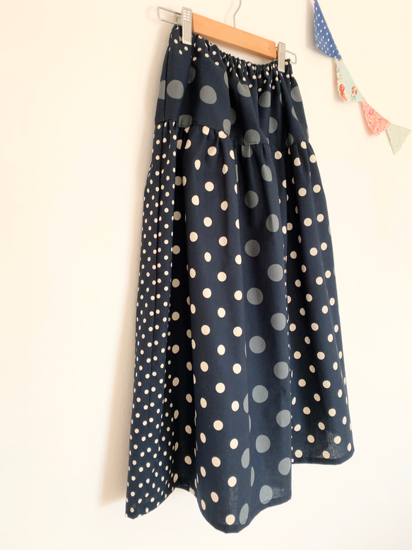 ＊dot & stripes♪ロングティアードスカート(navy)＊ 1枚目の画像