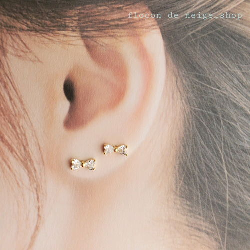 ❅silver925 小さなりぼんのピアス ゴールド／シルバー ピアス 