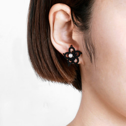 玉蘭花鉤織耳環 (黑色), 梭織, 鏤空蕾絲, 勾花 第3張的照片