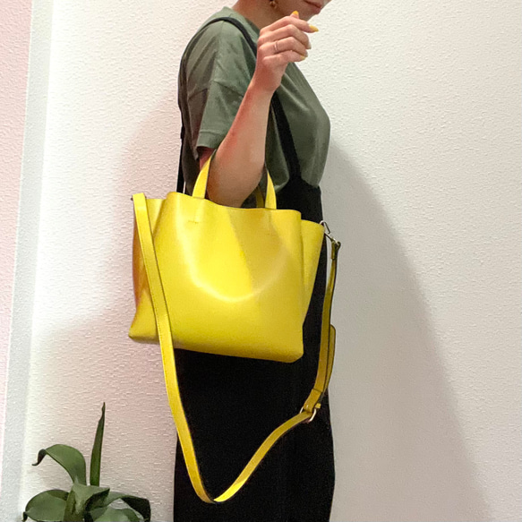 ショルダーOK！軽量三層ベーシック bag・イエロー 8枚目の画像