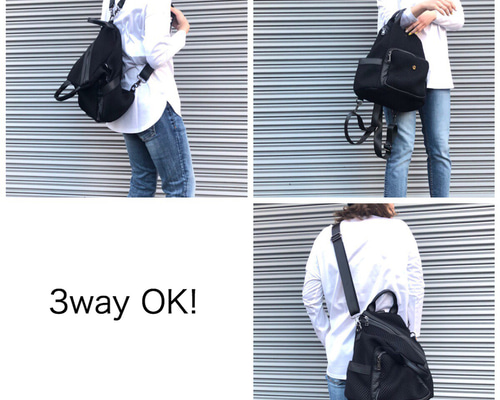再々々…販売 3way スポーティー メッシュ バックパック M ブラック リュック・バックパック Ha-chi 通販｜Creema(クリーマ)  6755474