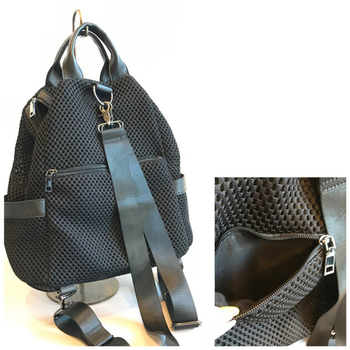 ⭐️美品⭐️　3Way リュック　メッシュ　本革混　ブラック 再々々…販売☆3way スポーティー メッシュ バックパック M