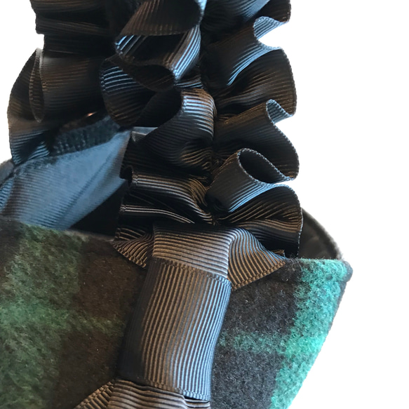 グログランフリル×チェックの可愛い冬bag  グリーン 4枚目の画像