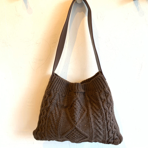 【SALE】2way ニットbag ブラウン 2枚目の画像